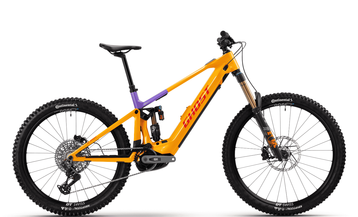 Ghost E-RIOT CF FULL PARTY - 29/ 27,5 Zoll 800Wh 12K Fully - orange dazzling mango/ diva purple