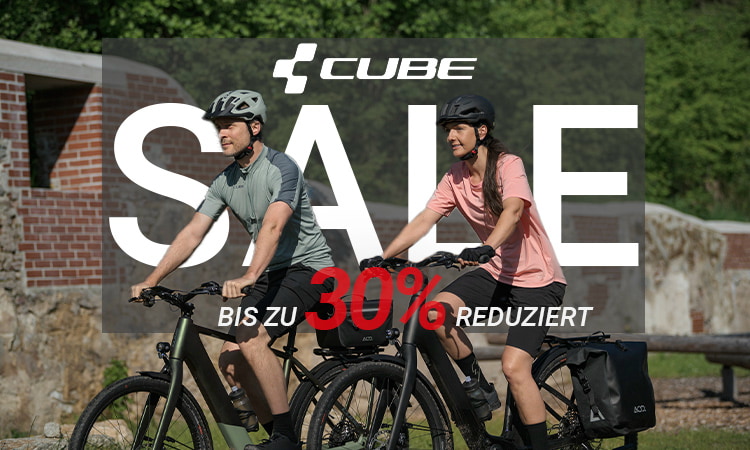 Werbebanner zum Cube-Sale bei Ebike24. Link zu den Angeboten